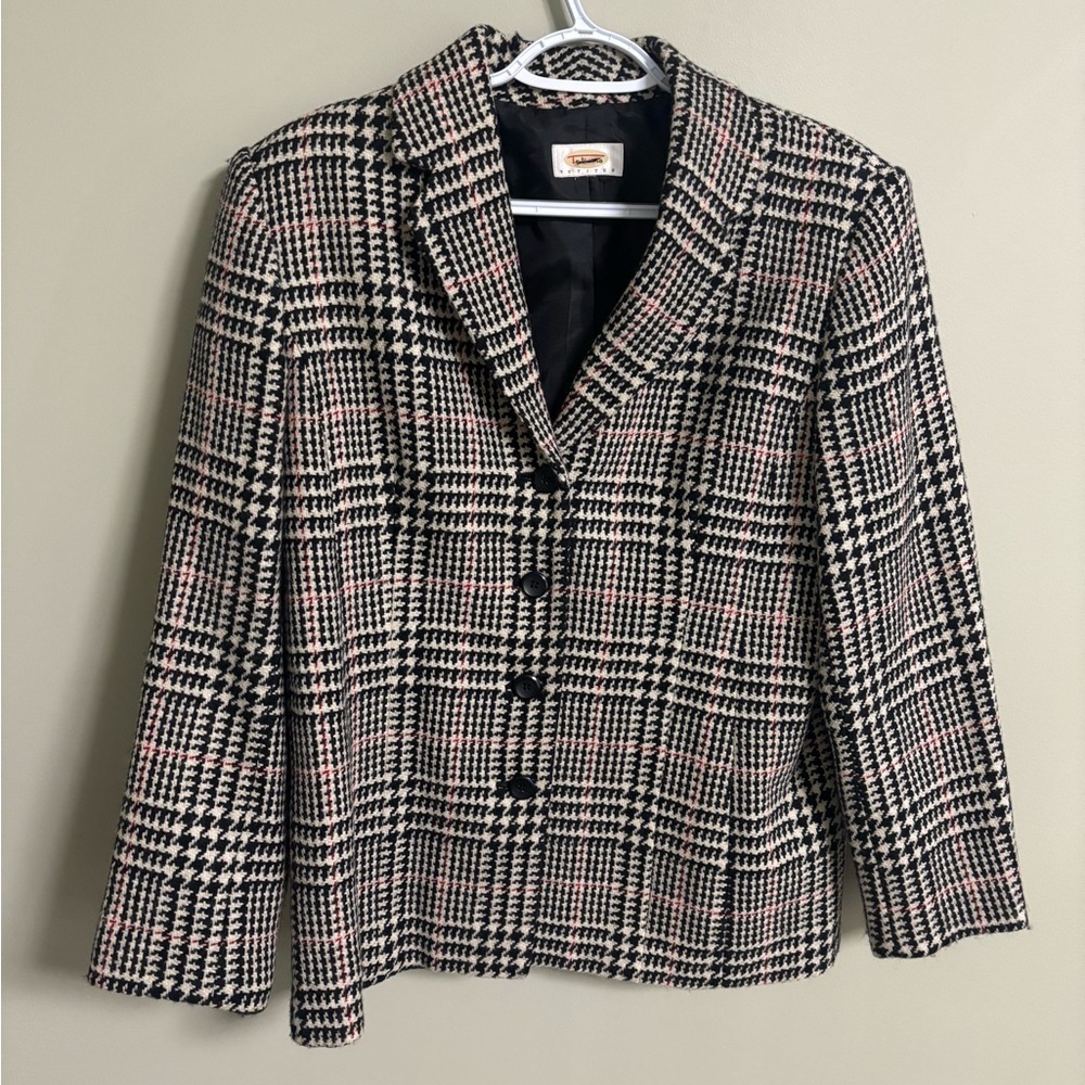 Talbots Wool Classic Houndstooth Blazer Old Money Classic Office Petite Size 10